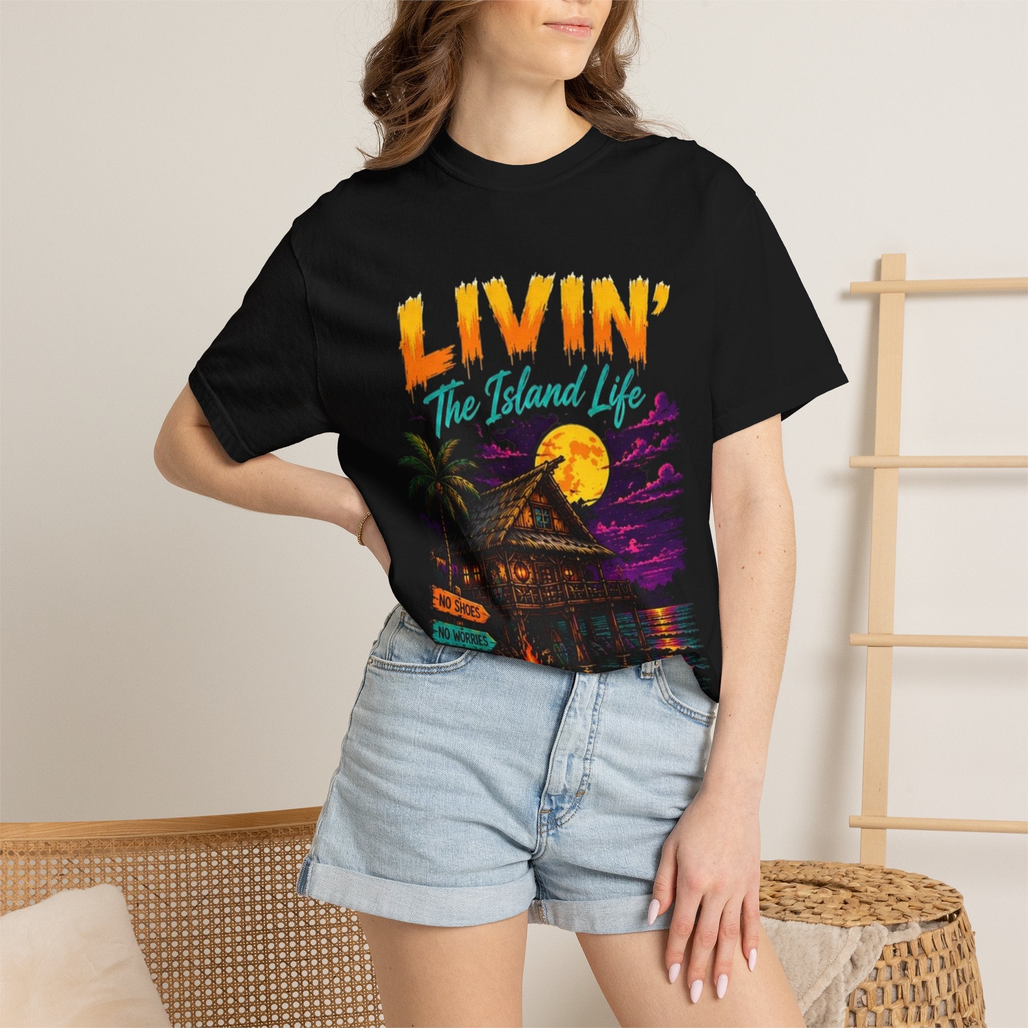 Livin' The Island Life T-Shirt | Tropical Beach Hut Sunset Shirt