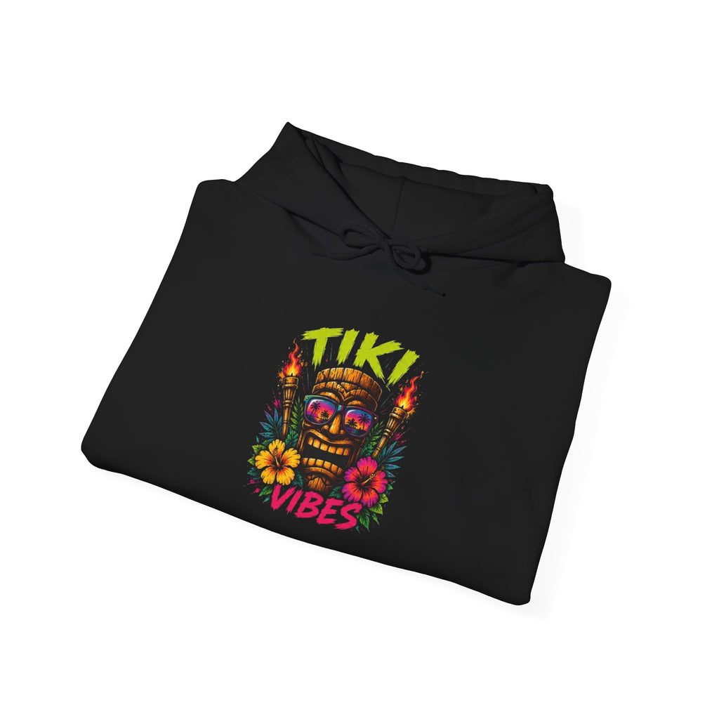 Tiki Vibes skull floral Tiki Hoodie | Neon Tropical Island Design
