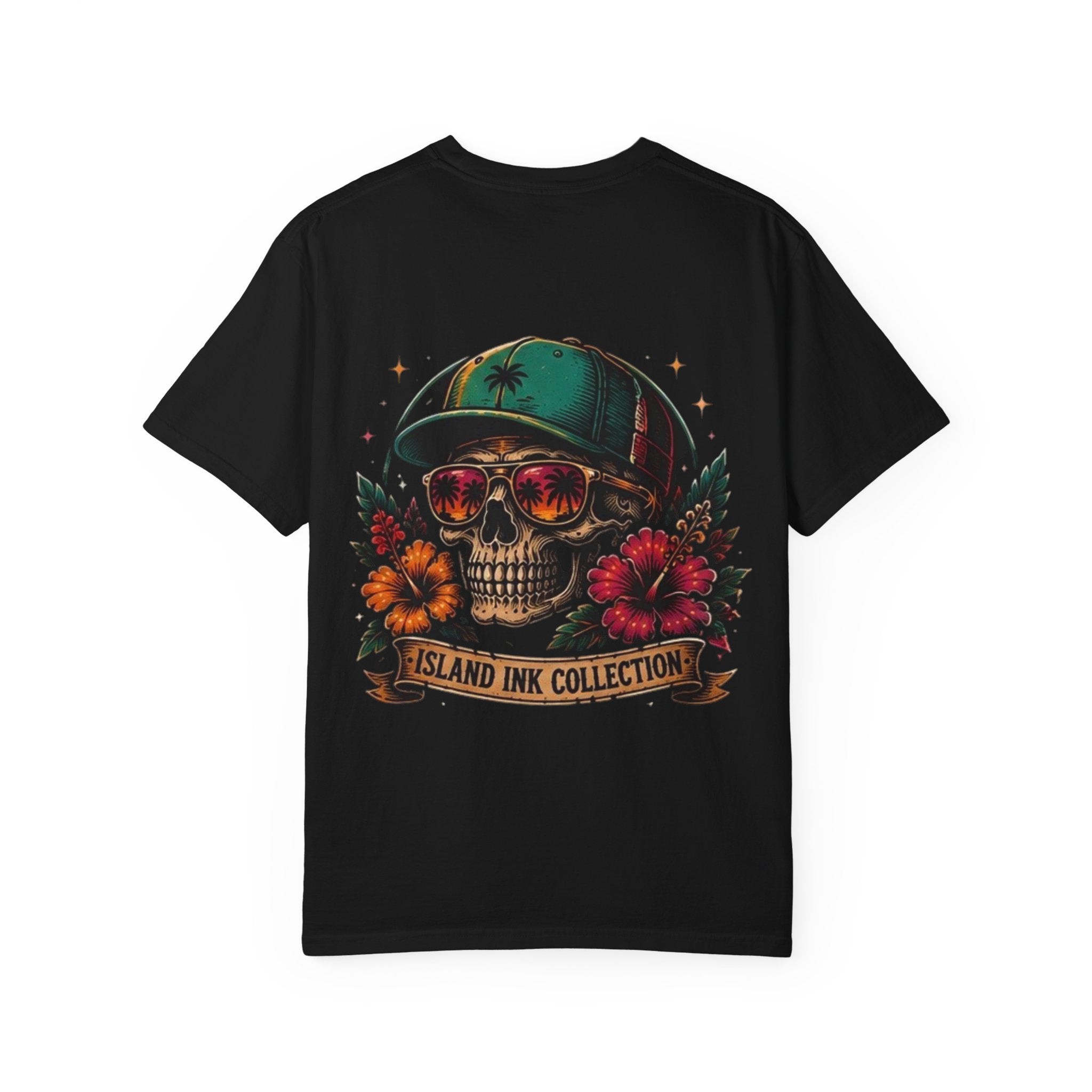 Tropical Skull with Hibiscus and Sunglasses T-shirt | Island Ink Collection