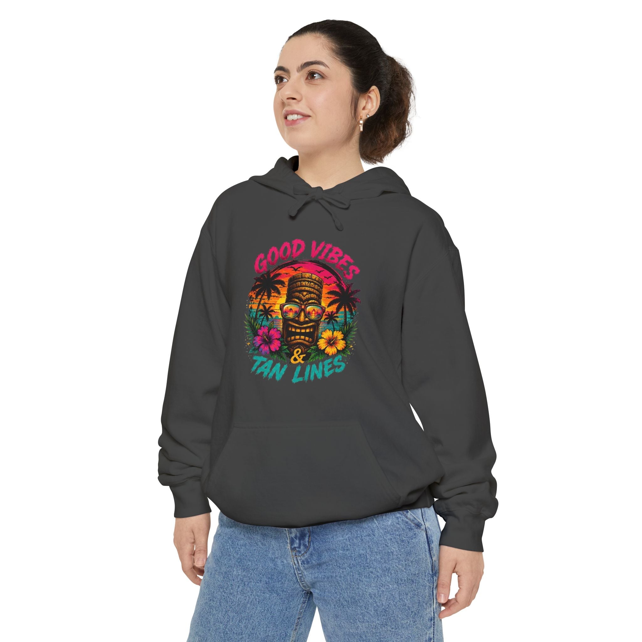 Good Vibes & Tan Lines Hoodie | Tropical Tiki Palm Flowers