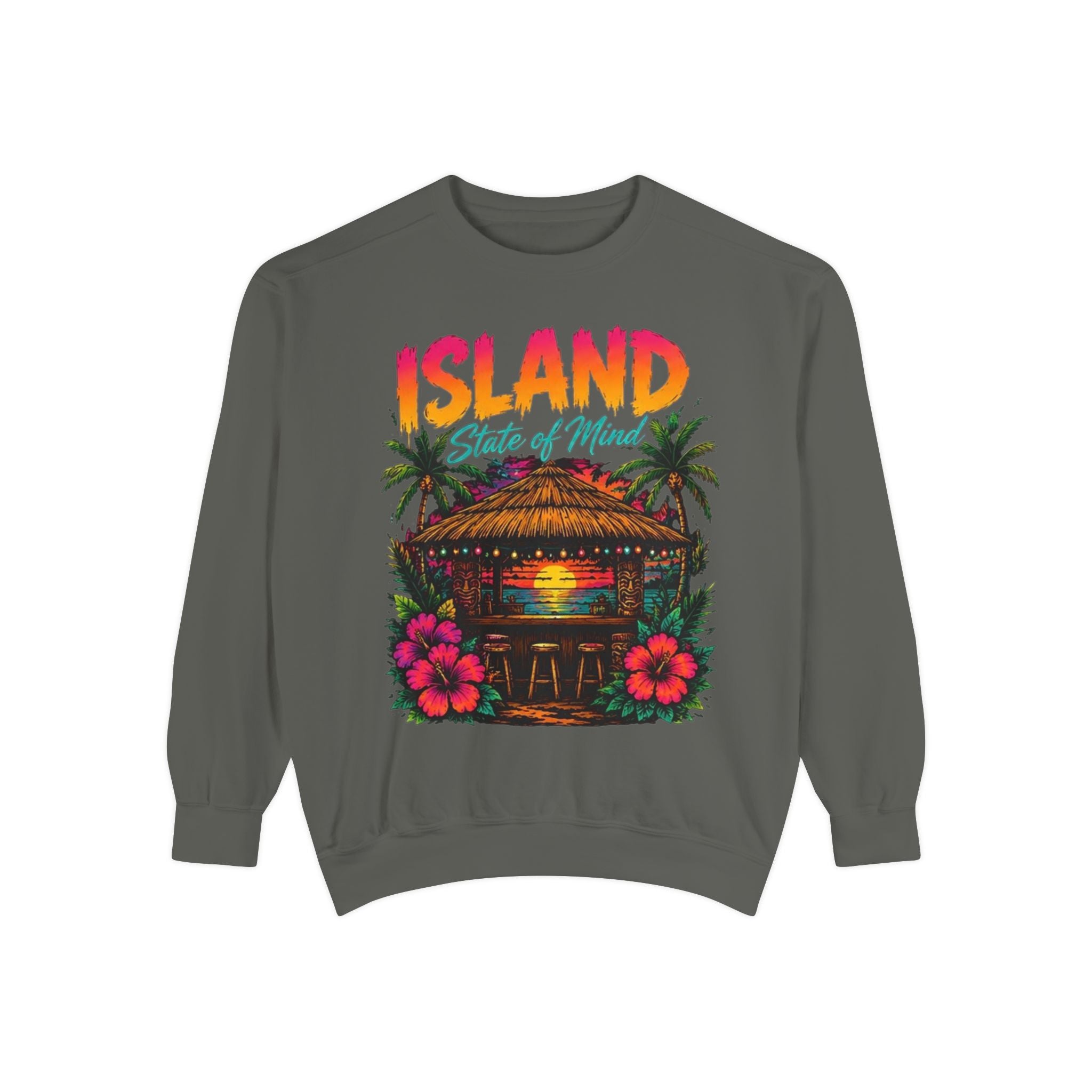 Island Tiki Hut Sweatshirt | Tropical Sunset Palm Floral Sweatshirt