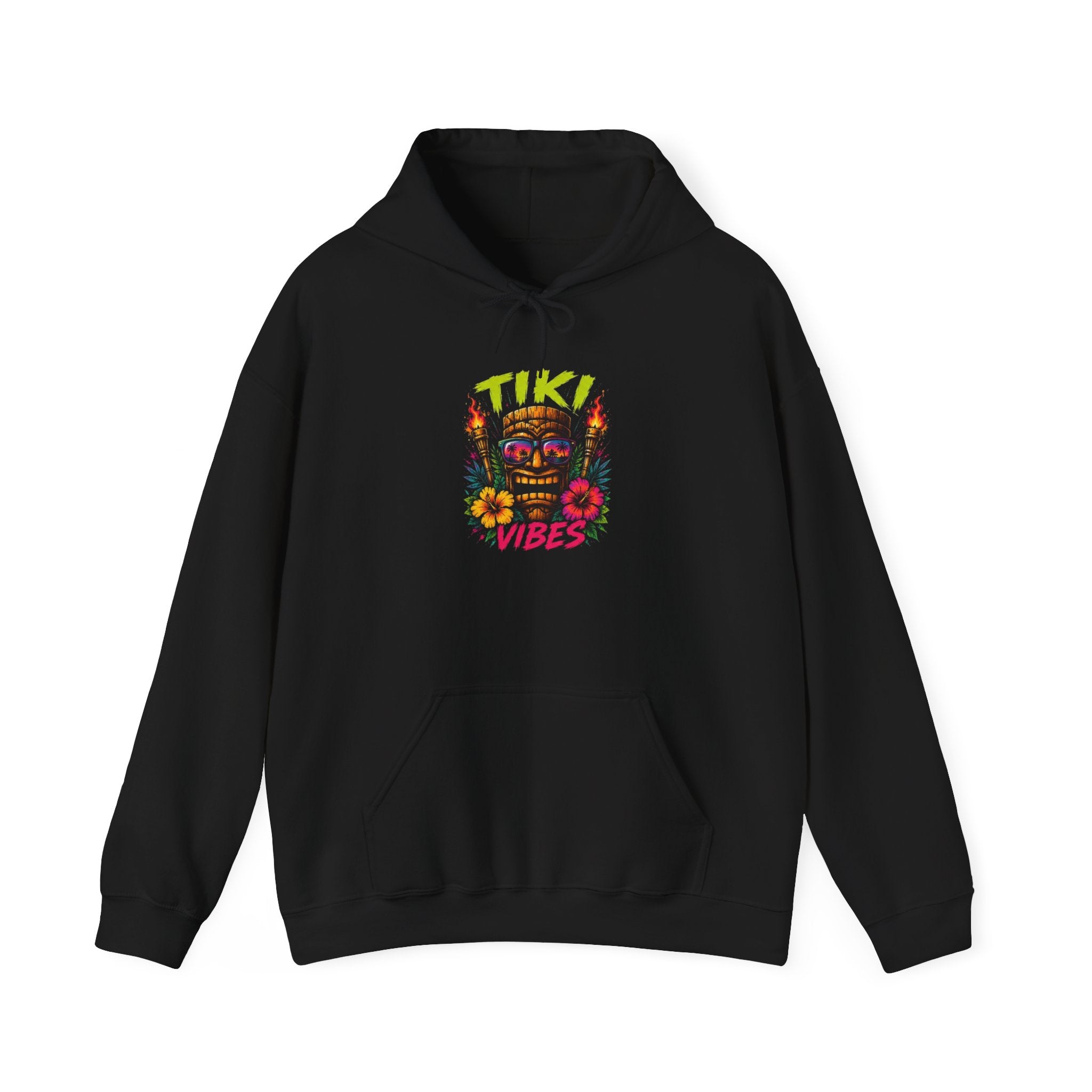 Tiki Vibes skull floral Tiki Hoodie | Neon Tropical Island Design